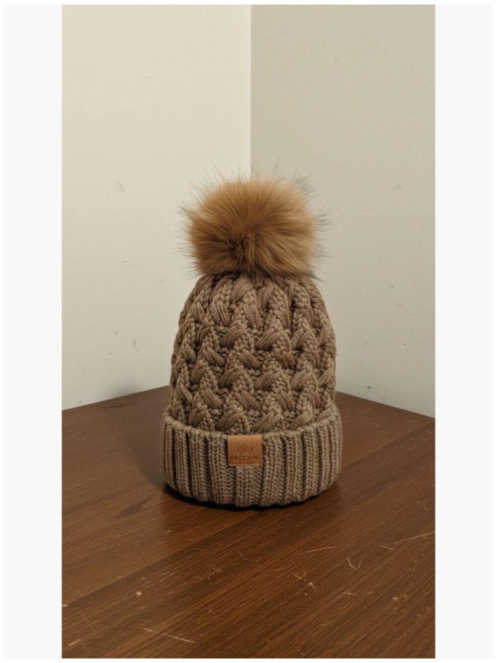 Chunky Cable Knit Beanie Hat, 100% Acrylic, Pompom, Warm Winter Cap